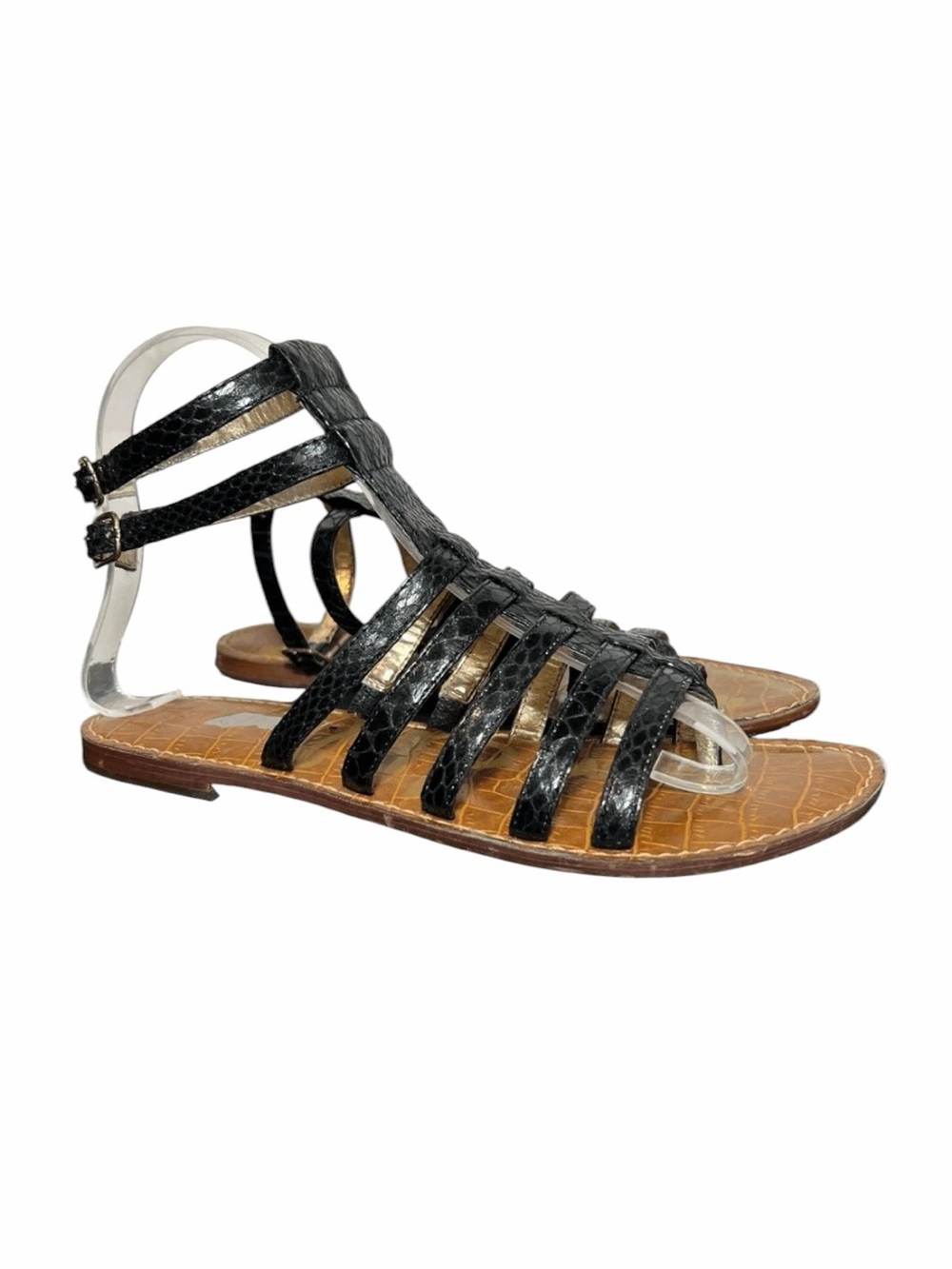 Womens SAM EDELMAN Gilda Black Snakeprint Gladiator Sandals / Size 8 1/2 M
